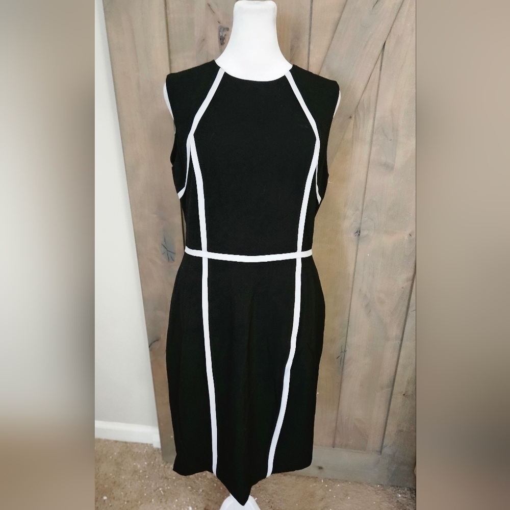 Ellen Tracy Black & White Piped Sheath Dress NWT Size 8 - Picture 3 of 15